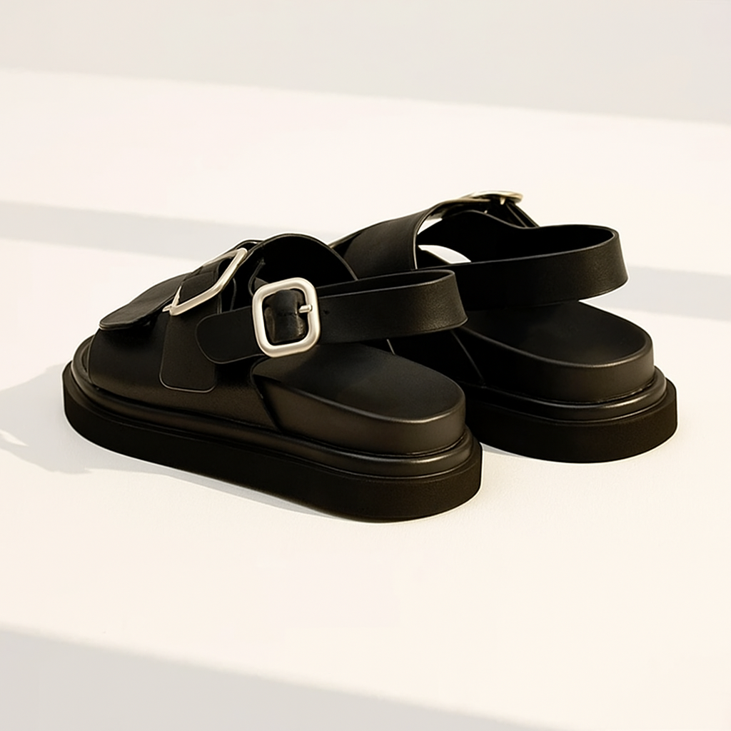 Sandale plate en cuir pour femme, modèle Réinventée par Azilini, confort et design moderne