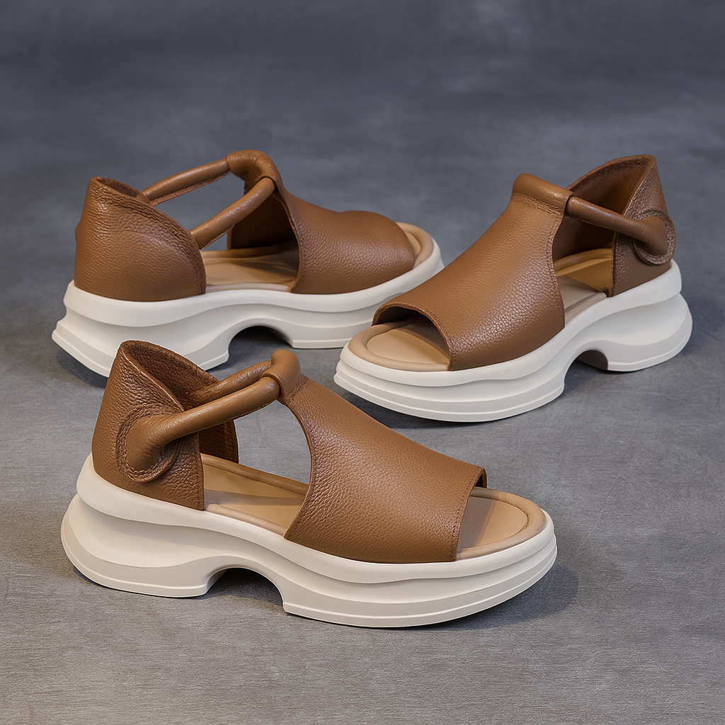 Sandale plateforme asymétrique pour femme, modèle Fluide par Azilini, ajustement parfait
