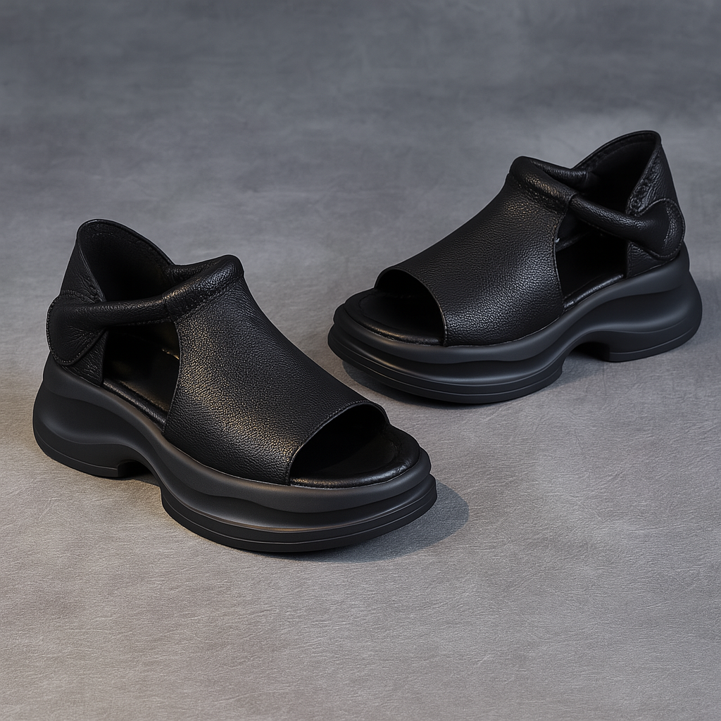 Sandale plateforme asymétrique pour femme, modèle Fluide par Azilini, ajustement parfait