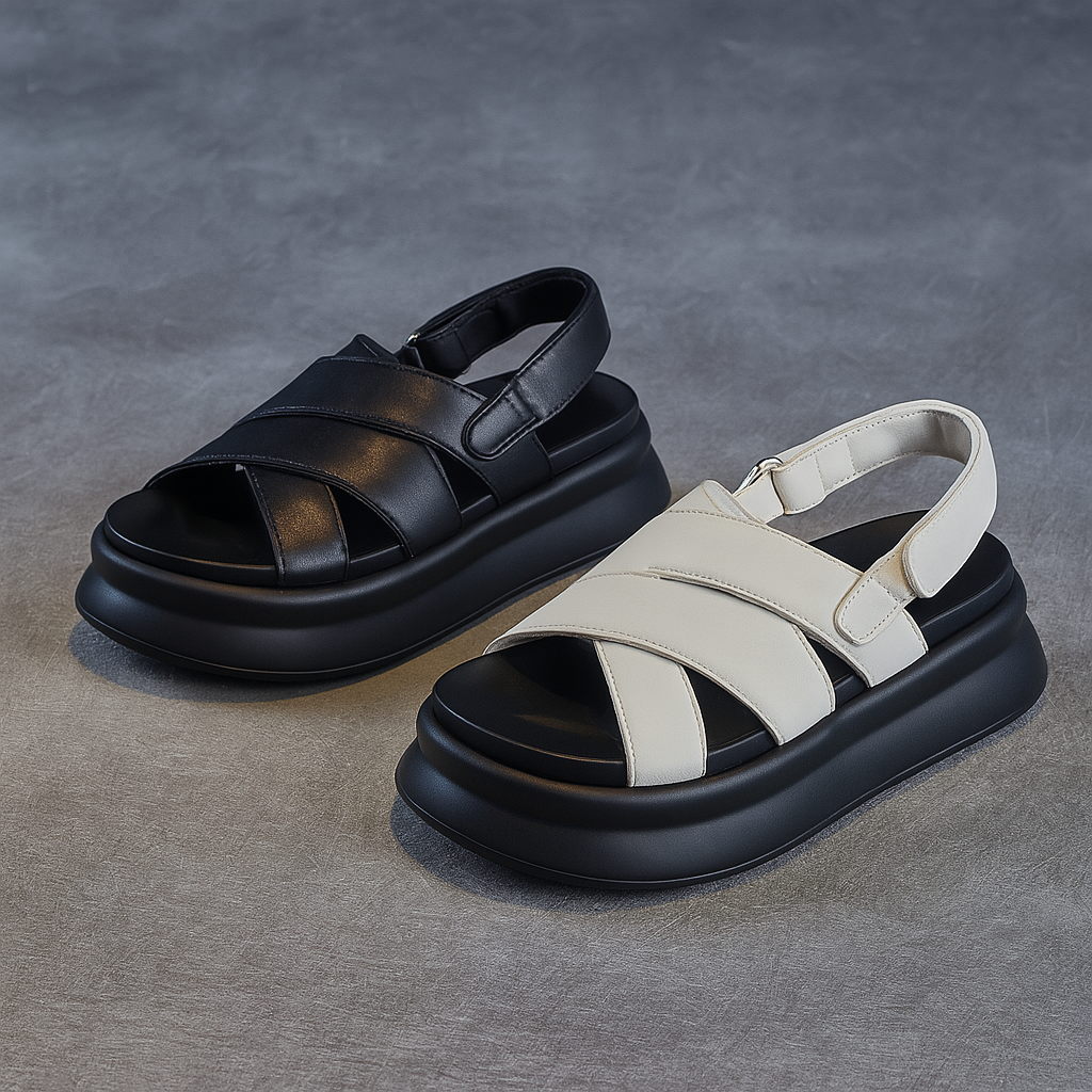 Sandale plateforme en cuir pour femme, modèle Moderne par Azilini, hauteur et style urbain