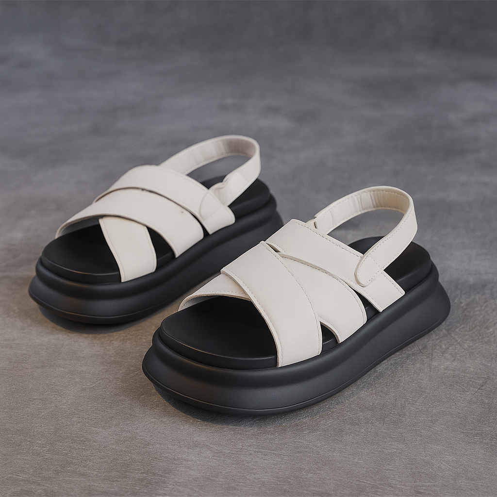 Sandale plateforme en cuir pour femme, modèle Moderne par Azilini, hauteur et style urbain