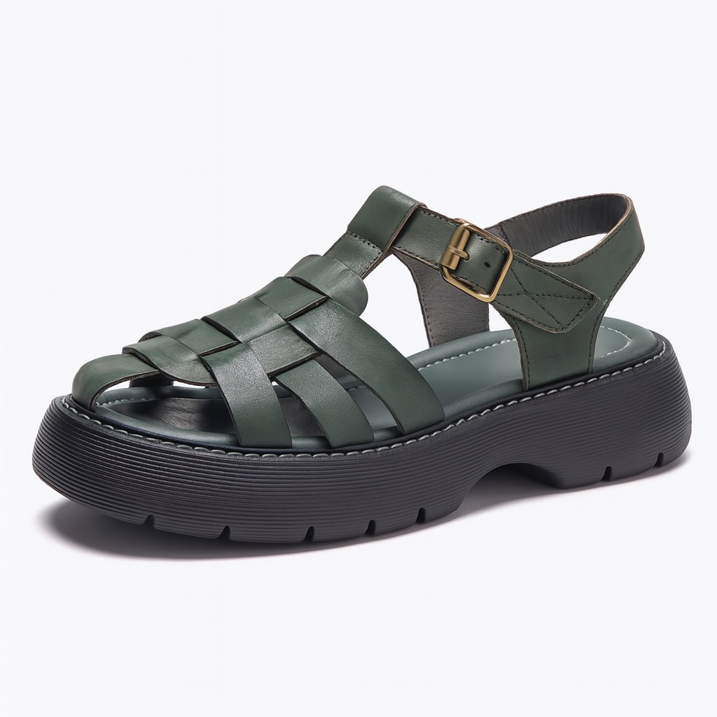 Sandale plateforme en cuir tressé pour femme, modèle Rebelle par Azilini, caractère urbain