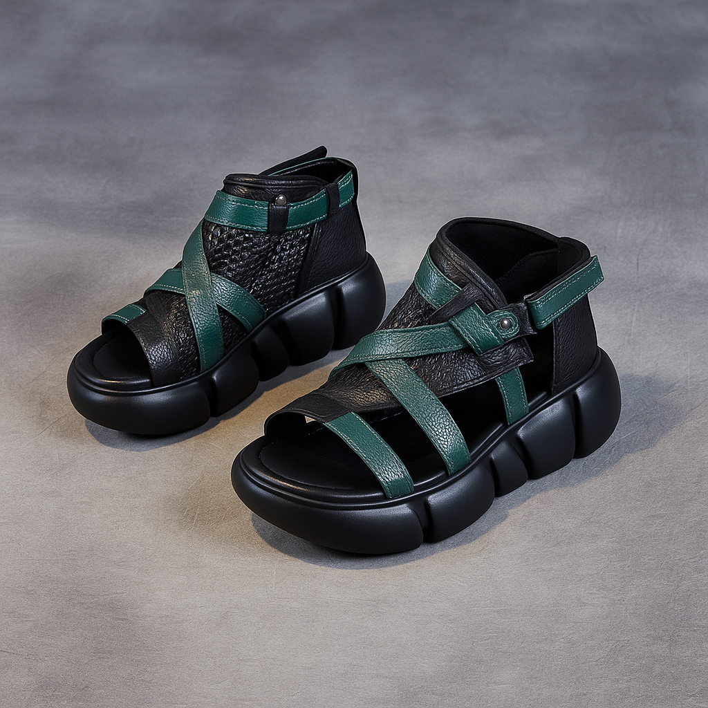 Sandale plateforme en cuir pour femme, modèle Sculpturale par Azilini, esthétique et respirabilité