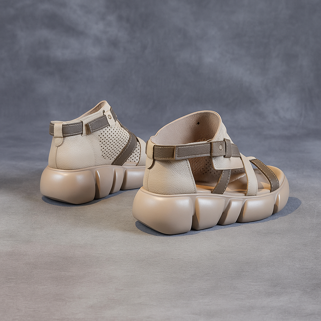 Sandale plateforme en cuir pour femme, modèle Sculpturale par Azilini, esthétique et respirabilité