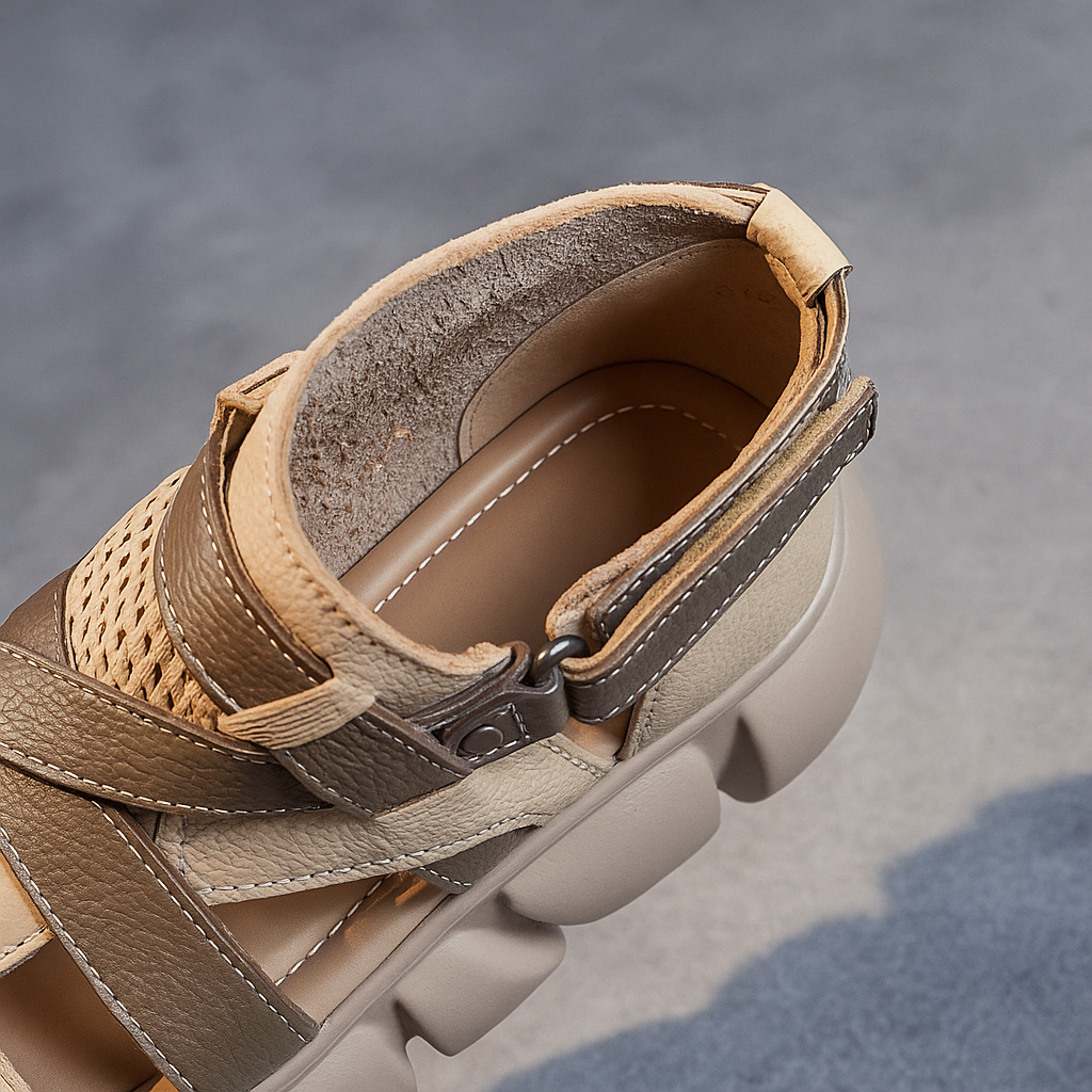 Sandale plateforme en cuir pour femme, modèle Sculpturale par Azilini, esthétique et respirabilité