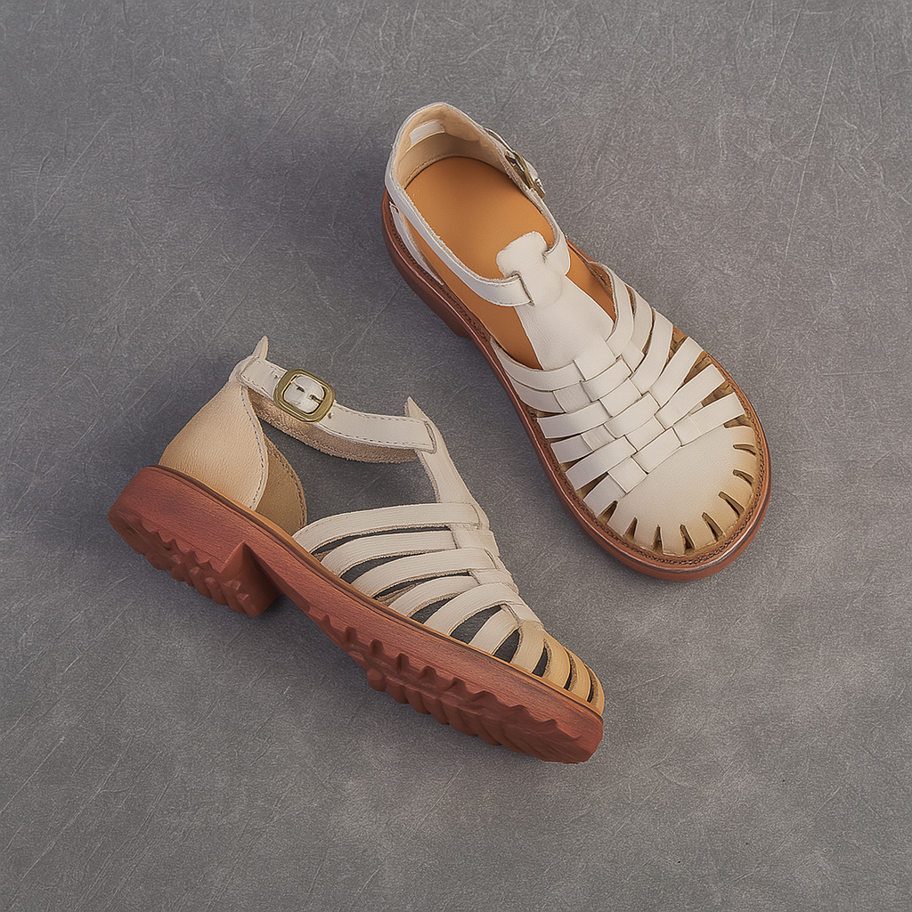 Sandale en cuir tressé pour femme, modèle Artisanale par Azilini, protection et confort optimal