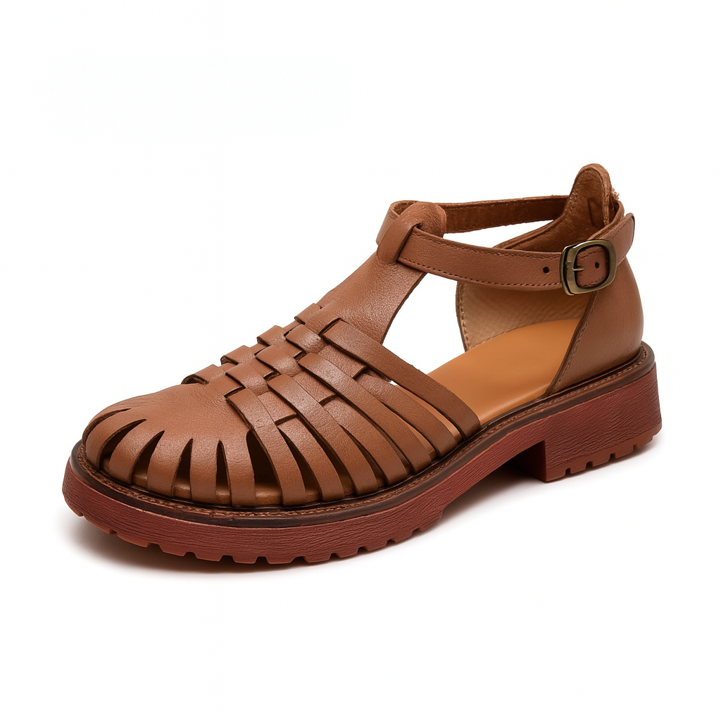 Sandale en cuir tressé pour femme, modèle Artisanale par Azilini, protection et confort optimal
