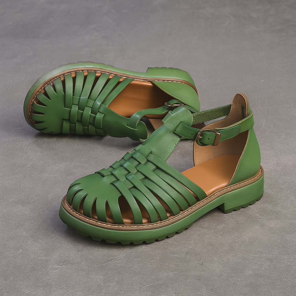 Sandale en cuir tressé pour femme, modèle Artisanale par Azilini, protection et confort optimal