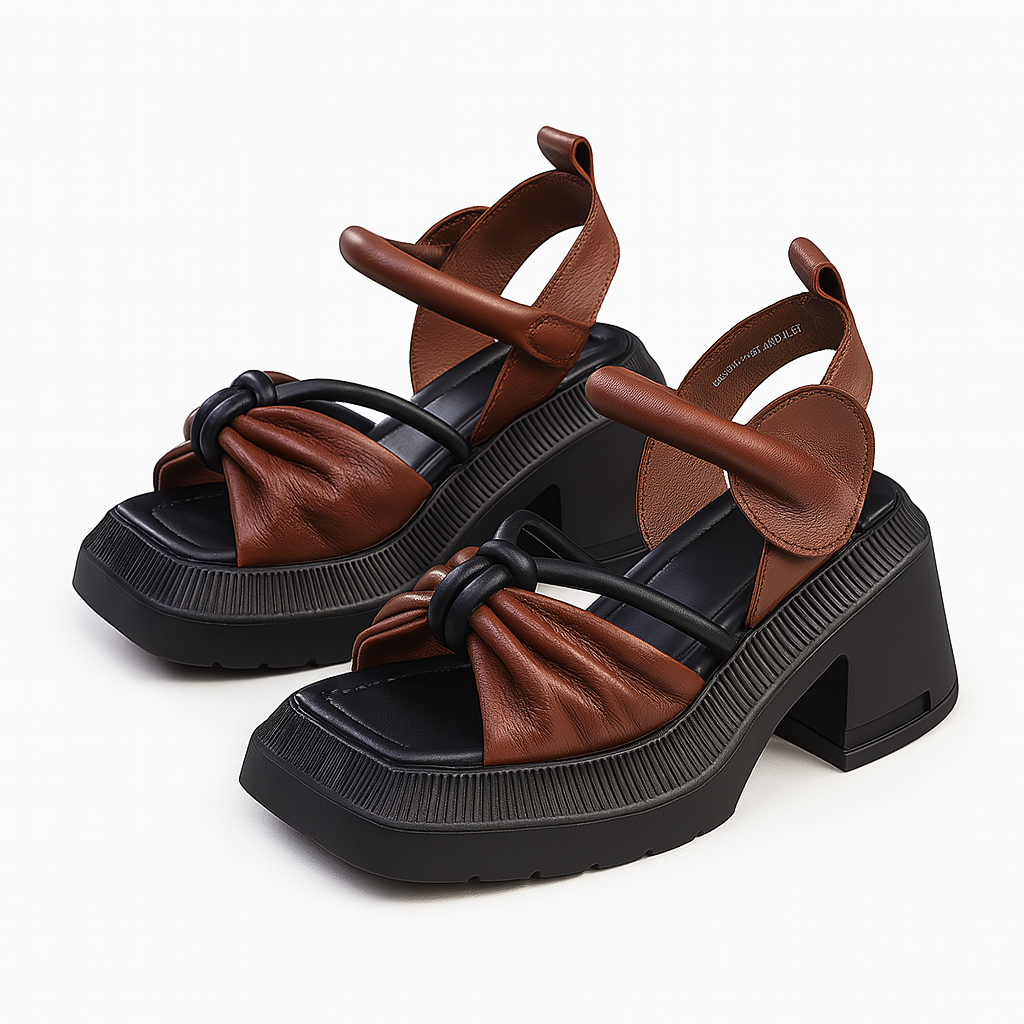 Sandale à talon en cuir avec nœud pour femme, modèle Éloquente par Azilini, look remarqué