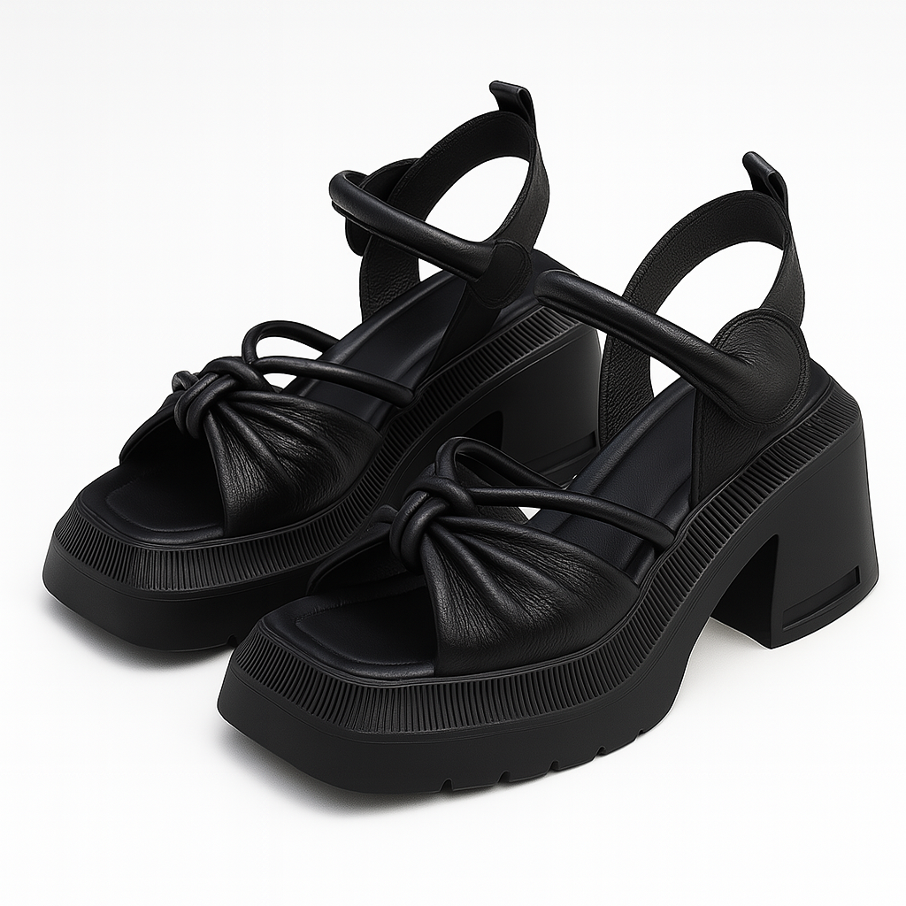 Sandale à talon en cuir avec nœud pour femme, modèle Éloquente par Azilini, look remarqué
