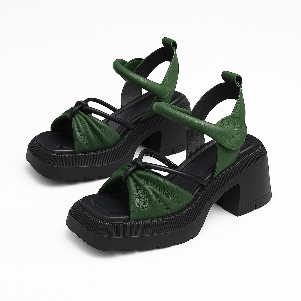 Sandale à talon en cuir avec nœud pour femme, modèle Éloquente par Azilini, look remarqué