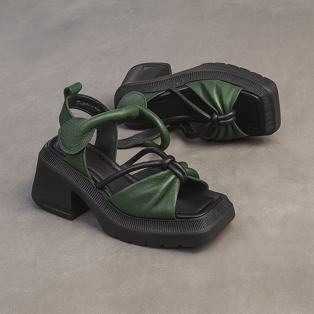 Sandale à talon en cuir avec nœud pour femme, modèle Éloquente par Azilini, look remarqué
