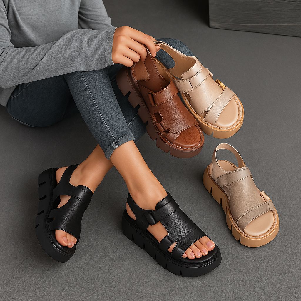 Sandale en cuir pleine fleur pour femme, modèle Exploratrice par Azilini, confort et durabilité