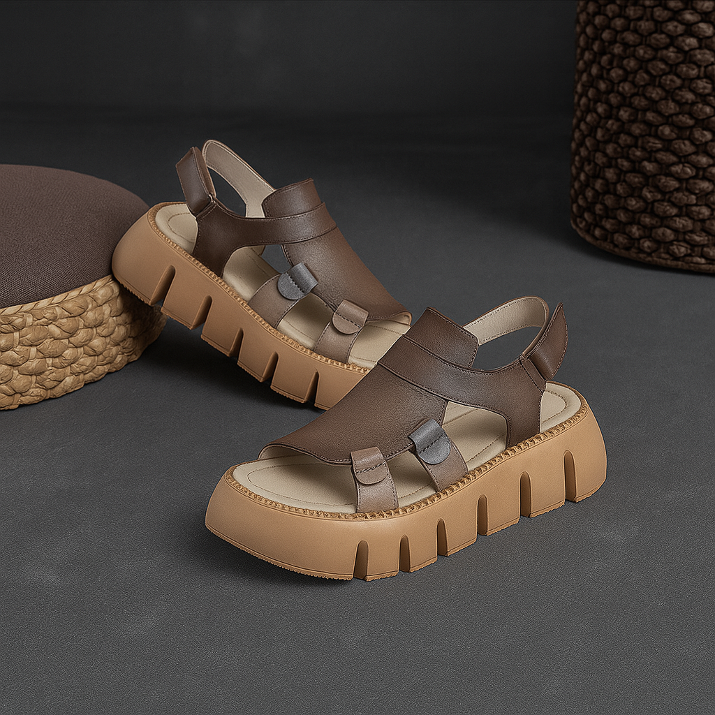 Sandale en cuir pleine fleur pour femme, modèle Exploratrice par Azilini, confort et durabilité