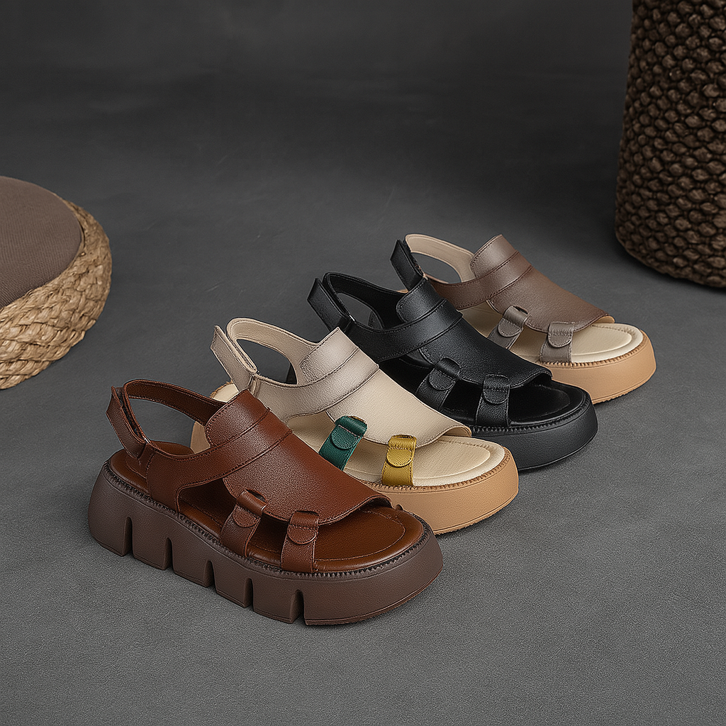 Sandale en cuir pleine fleur pour femme, modèle Exploratrice par Azilini, confort et durabilité