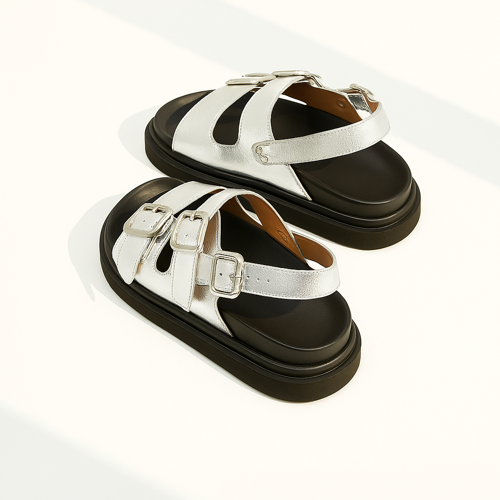 Sandale plate en cuir pour femme, modèle Réinventée par Azilini, confort et design moderne