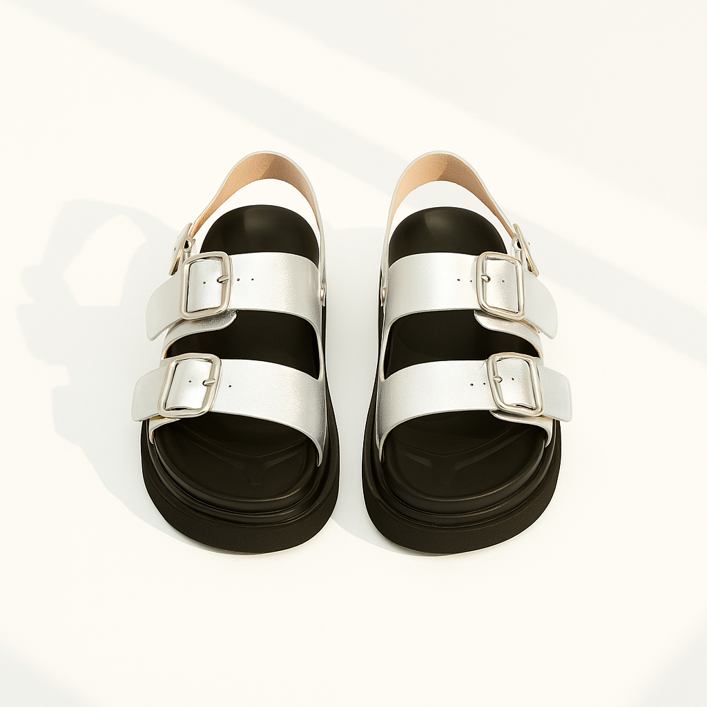 Sandale plate en cuir pour femme, modèle Réinventée par Azilini, confort et design moderne