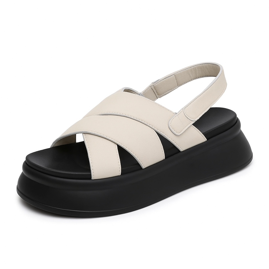 Sandale plateforme en cuir pour femme, modèle Moderne par Azilini, hauteur et style urbain