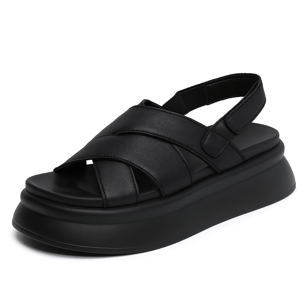 Sandale plateforme en cuir pour femme, modèle Moderne par Azilini, hauteur et style urbain