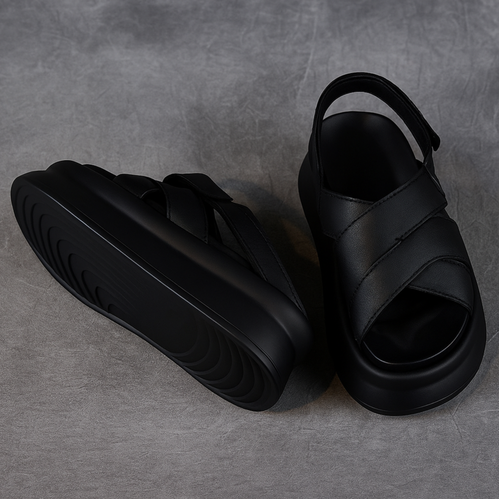Sandale plateforme en cuir pour femme, modèle Moderne par Azilini, hauteur et style urbain