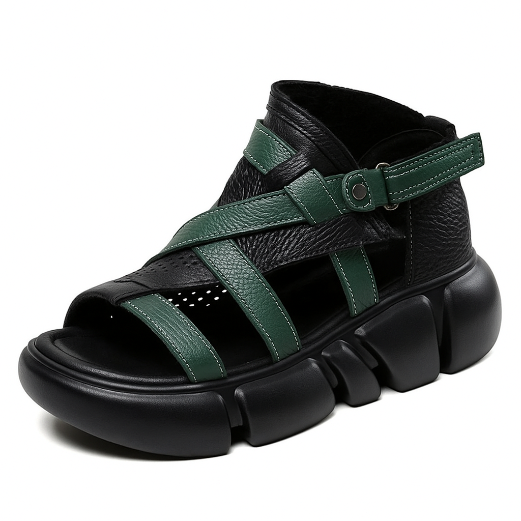 Sandale plateforme en cuir pour femme, modèle Sculpturale par Azilini, esthétique et respirabilité