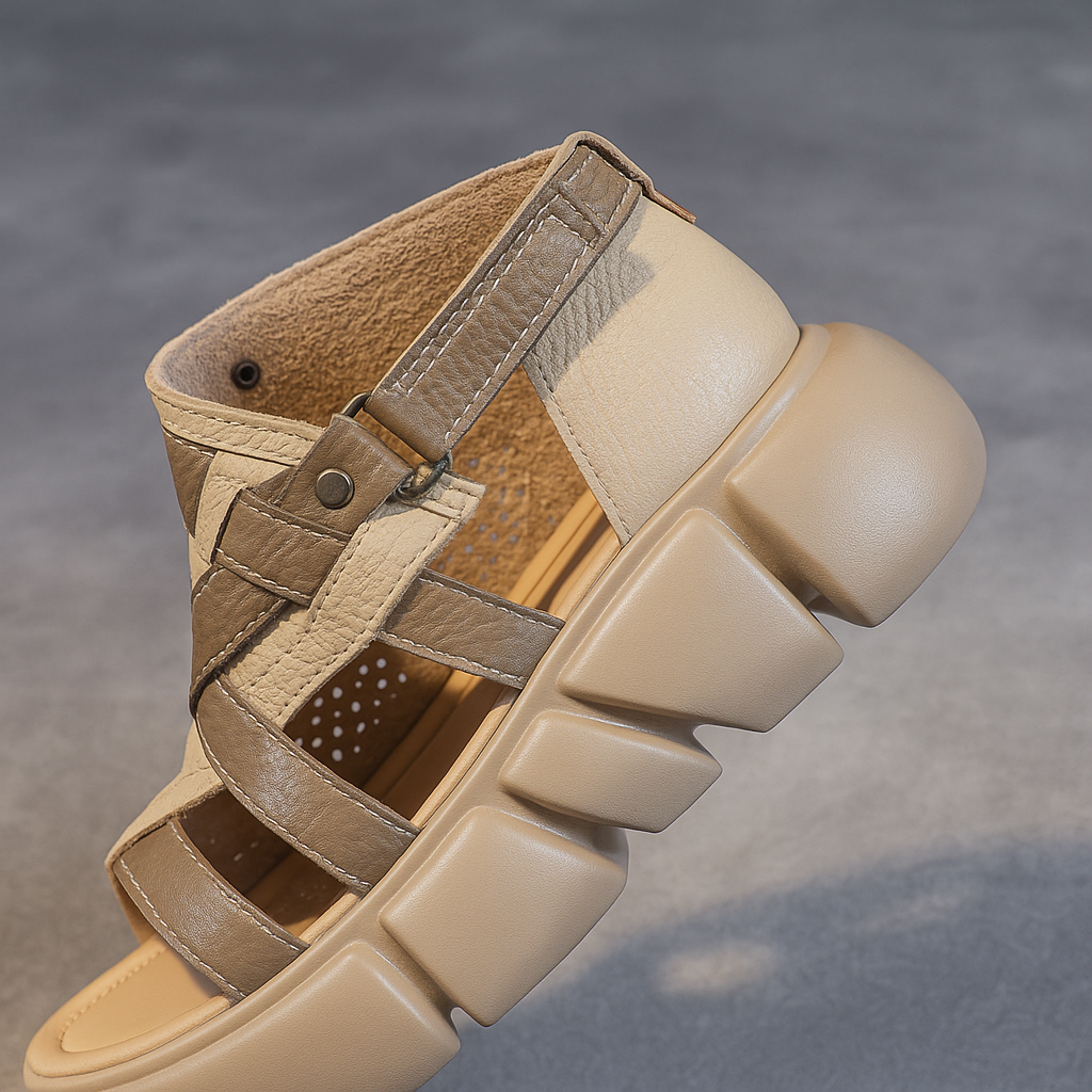Sandale plateforme en cuir pour femme, modèle Sculpturale par Azilini, esthétique et respirabilité