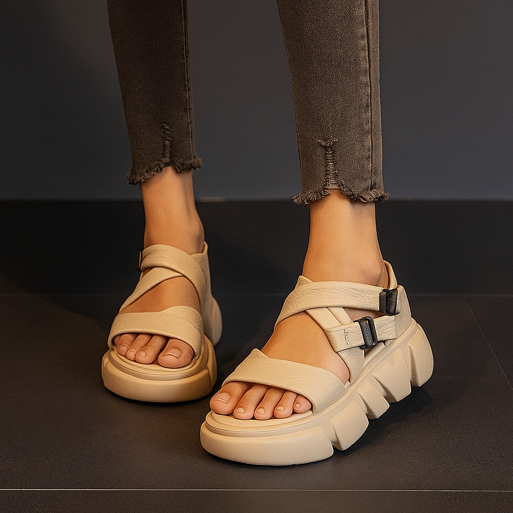 Sandale gladiateur en cuir pour femme, modèle Présence par Azilini, look affirmé et enfilage facile