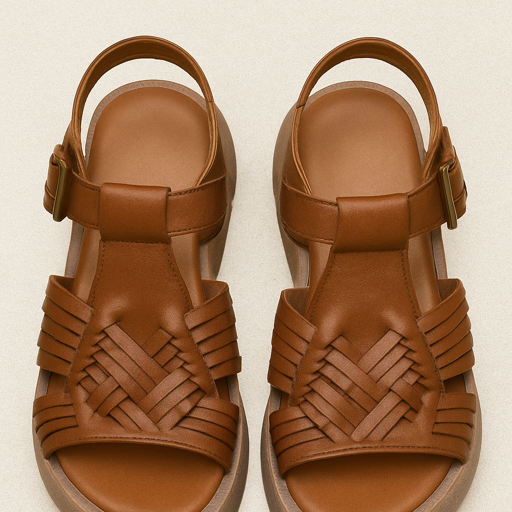 Sandale plateforme en cuir artisanal pour femme, modèle Tressée par Azilini, élévation stable