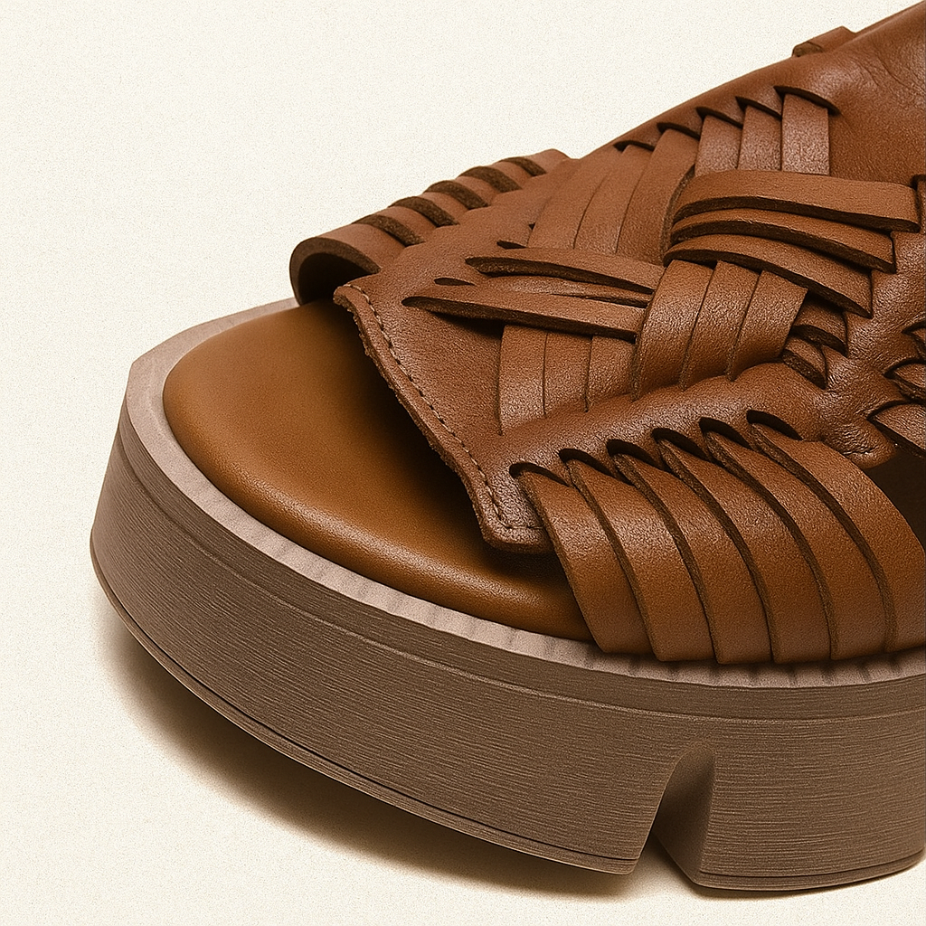 Sandale plateforme en cuir artisanal pour femme, modèle Tressée par Azilini, élévation stable
