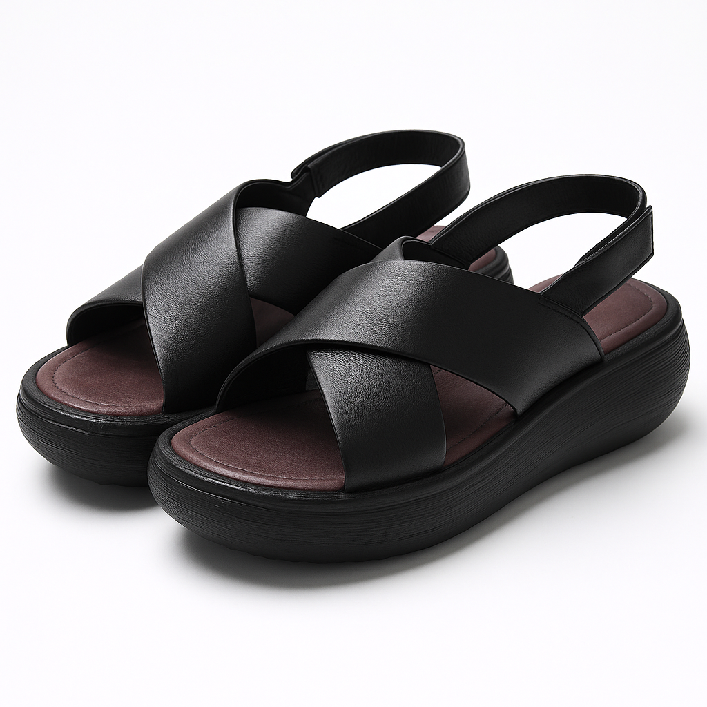 Sandale plateforme en cuir pour femme, modèle Croisée par Azilini, look épuré et confort ergonomique