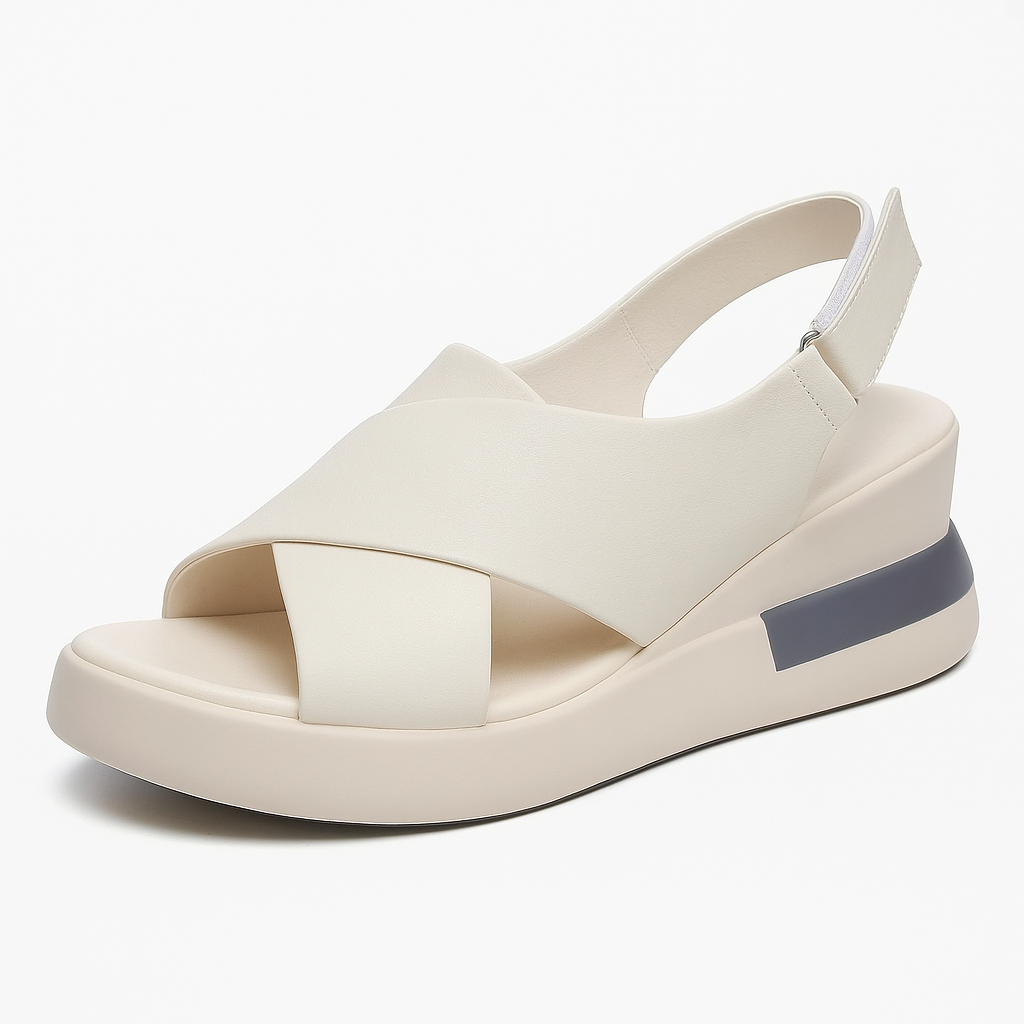 Sandale compensée en cuir pour femme, modèle Équilibre par Azilini, raffinement et bien-être