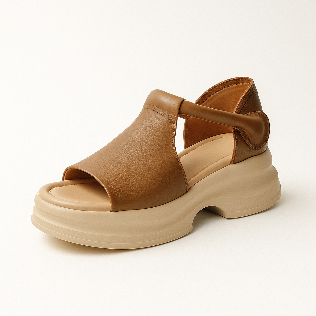 Sandale plateforme asymétrique pour femme, modèle Fluide par Azilini, ajustement parfait