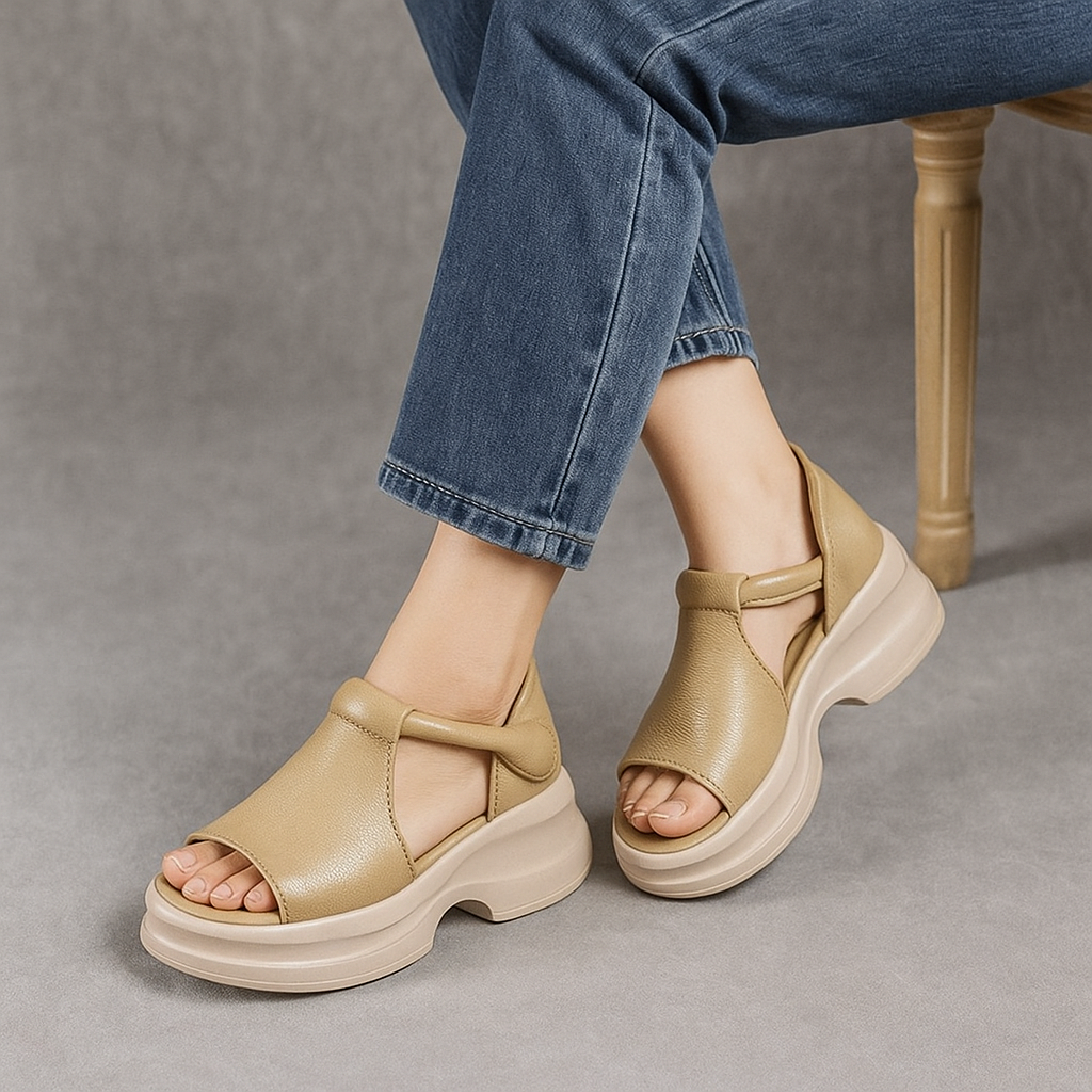 Sandale plateforme asymétrique pour femme, modèle Fluide par Azilini, ajustement parfait