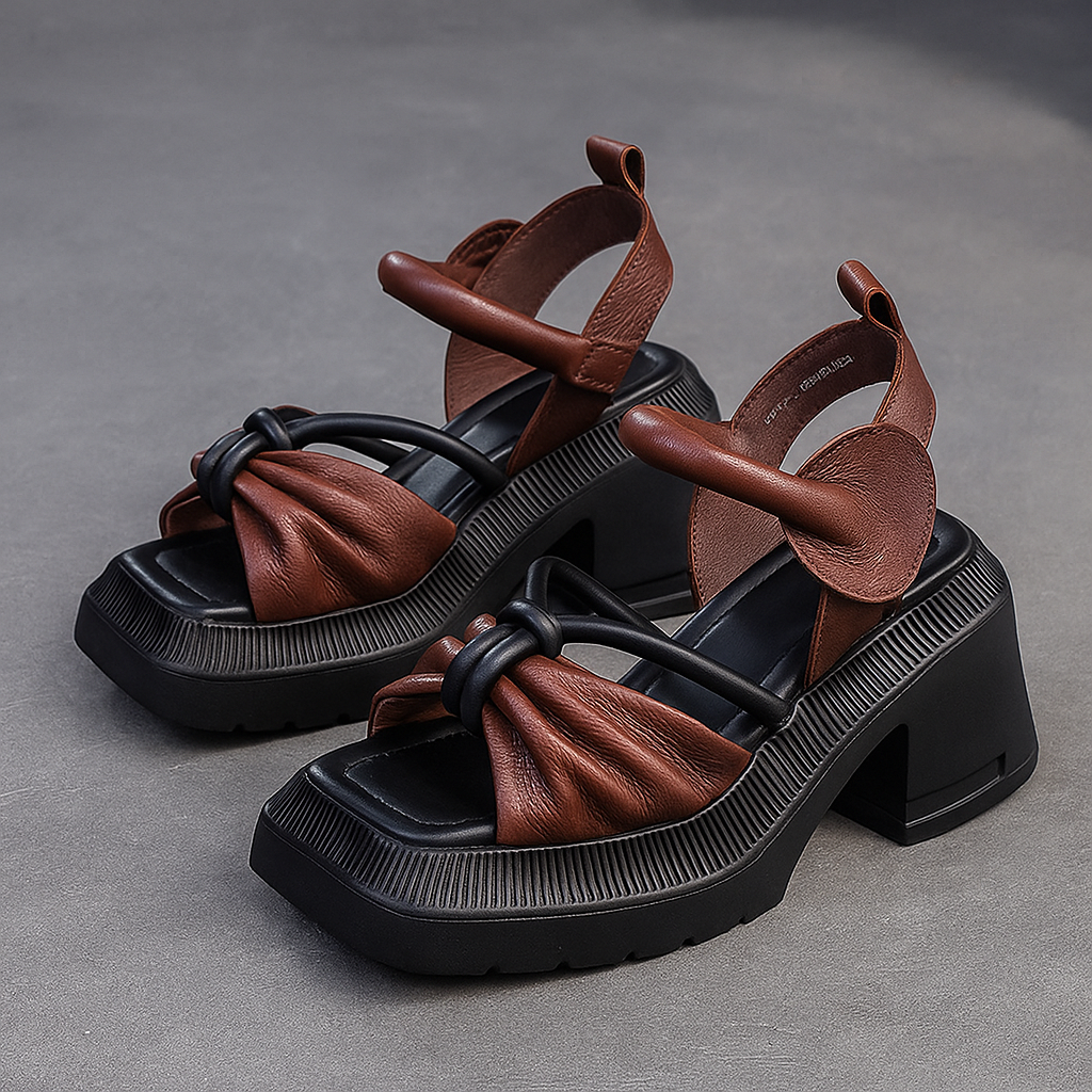Sandale à talon en cuir avec nœud pour femme, modèle Éloquente par Azilini, look remarqué