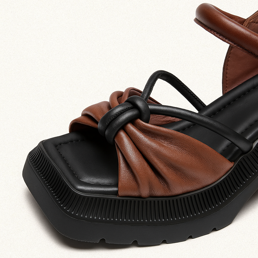 Sandale à talon en cuir avec nœud pour femme, modèle Éloquente par Azilini, look remarqué