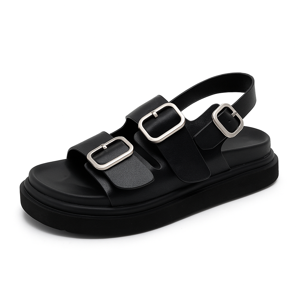 Sandale plate en cuir pour femme, modèle Réinventée par Azilini, confort et design moderne
