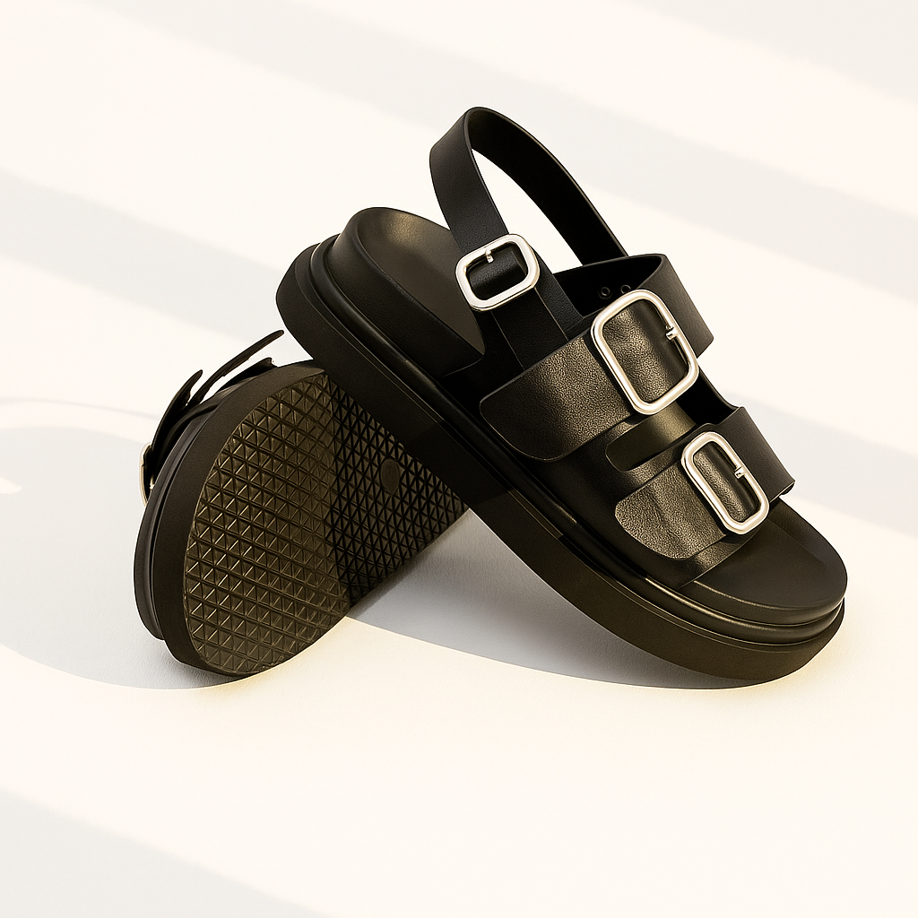 Sandale plate en cuir pour femme, modèle Réinventée par Azilini, confort et design moderne
