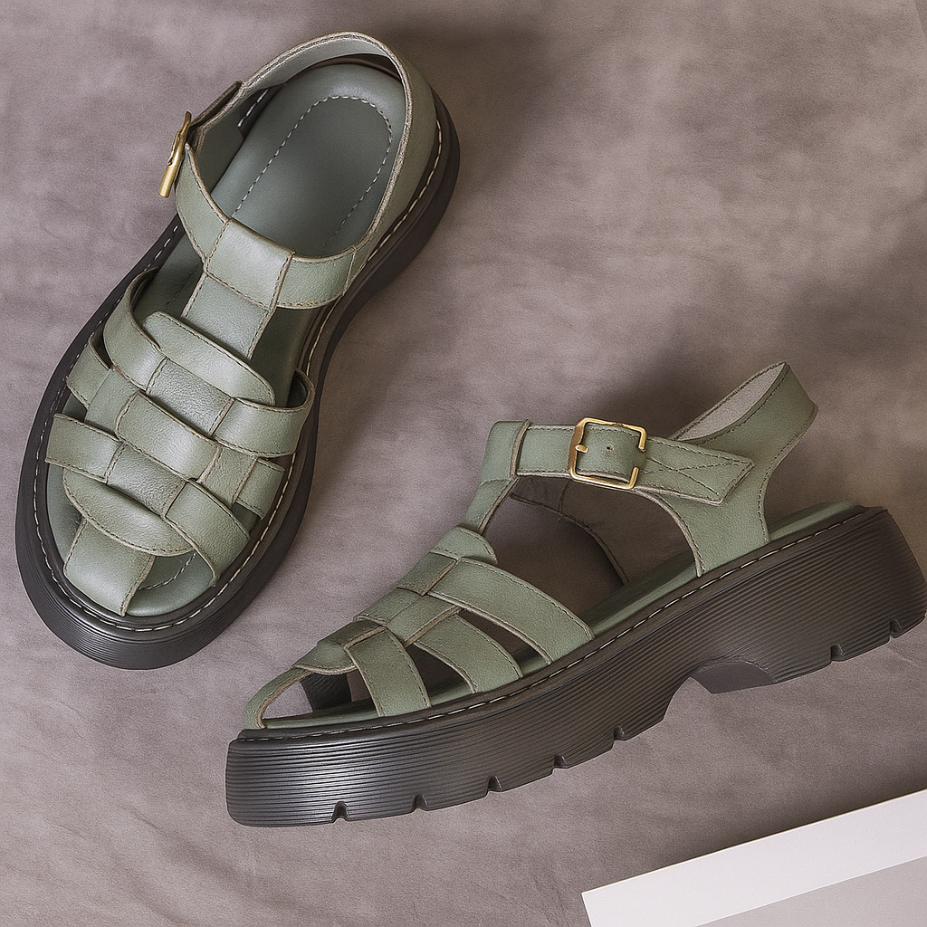 Sandale plateforme en cuir tressé pour femme, modèle Rebelle par Azilini, caractère urbain