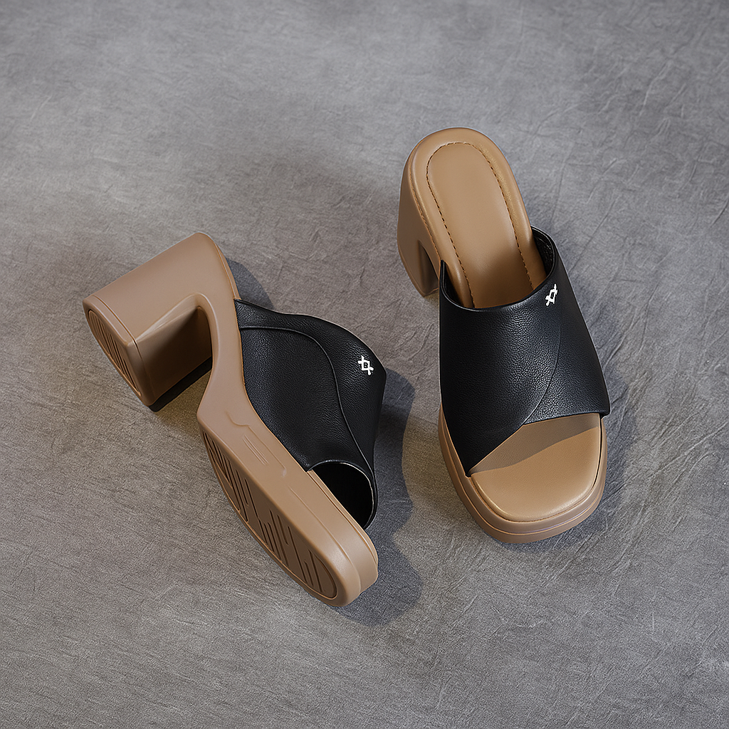 Mule à talon en cuir pour femme, modèle Nostalgie par Azilini, allure 90's et confort exceptionnel