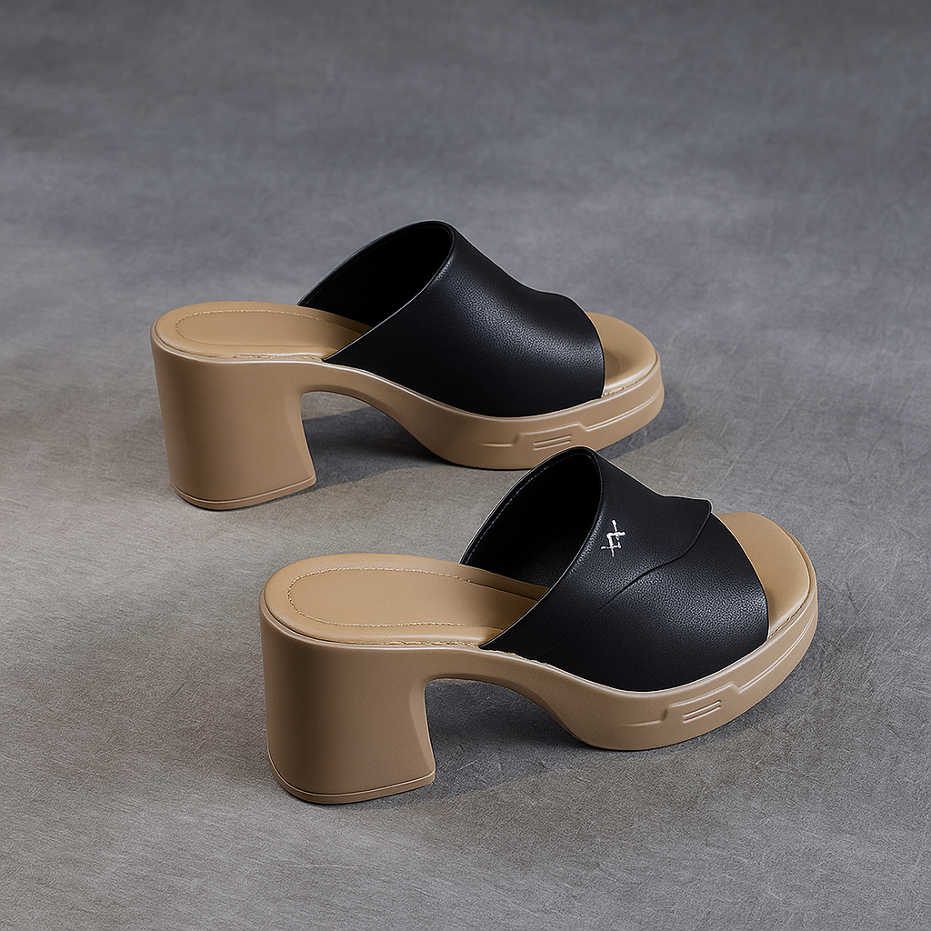 Mule à talon en cuir pour femme, modèle Nostalgie par Azilini, allure 90's et confort exceptionnel