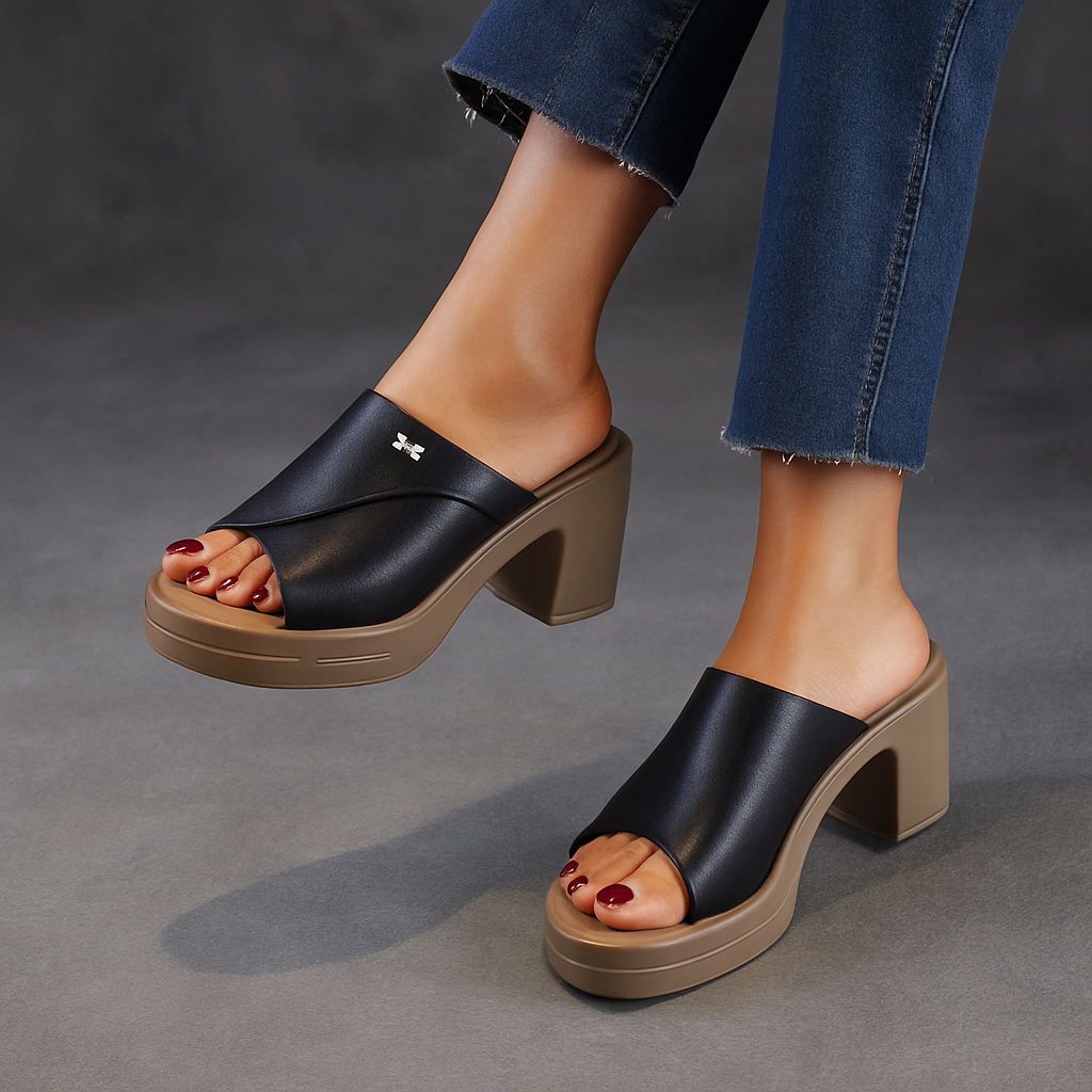 Mule à talon en cuir pour femme, modèle Nostalgie par Azilini, allure 90's et confort exceptionnel