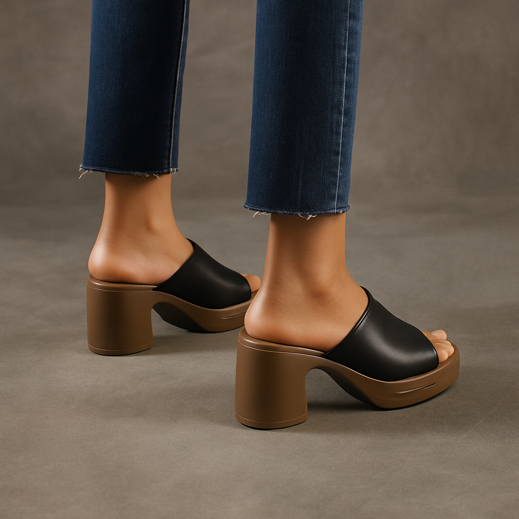 Mule à talon en cuir pour femme, modèle Nostalgie par Azilini, allure 90's et confort exceptionnel