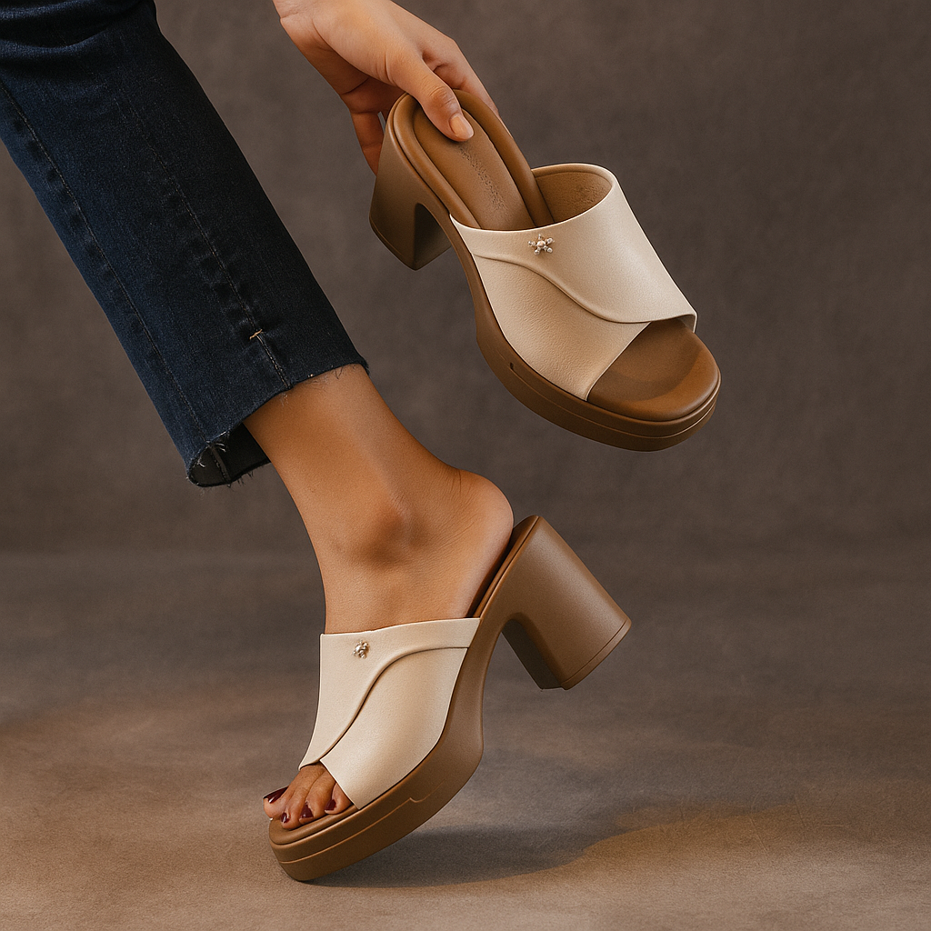Mule à talon en cuir pour femme, modèle Nostalgie par Azilini, allure 90's et confort exceptionnel