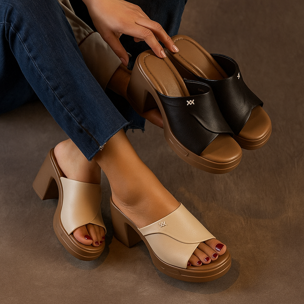 Mule à talon en cuir pour femme, modèle Nostalgie par Azilini, allure 90's et confort exceptionnel