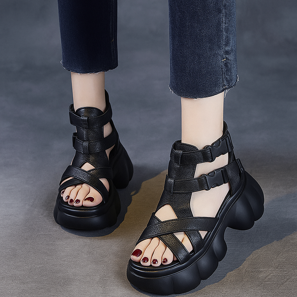 Sandale gladiateur plateforme pour femme, modèle Tactique par Azilini, puissance et féminité
