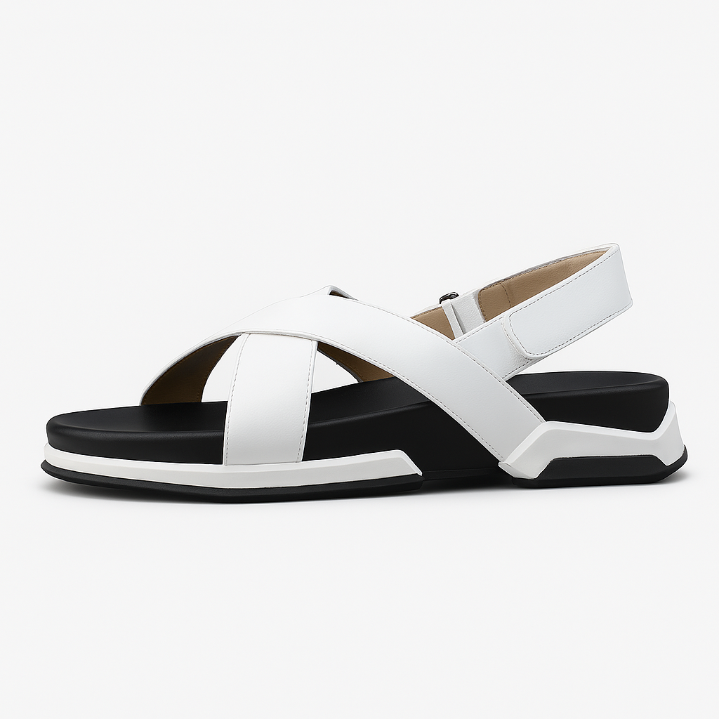 Sandale sport en cuir à brides croisées pour femme, modèle Dynamique par Azilini, maintien et stabilité