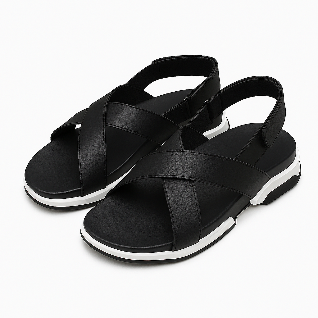 Sandale sport en cuir à brides croisées pour femme, modèle Dynamique par Azilini, maintien et stabilité
