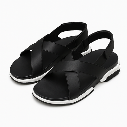 Sandale sport en cuir à brides croisées pour femme, modèle Dynamique par Azilini, maintien et stabilité