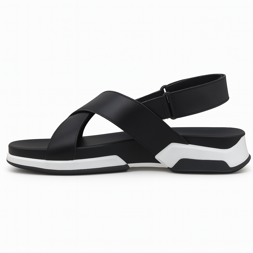 Sandale sport en cuir à brides croisées pour femme, modèle Dynamique par Azilini, maintien et stabilité