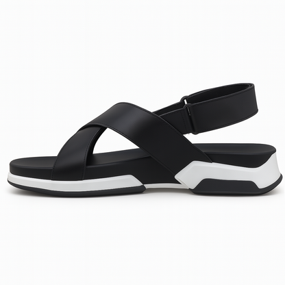 Sandale sport en cuir à brides croisées pour femme, modèle Dynamique par Azilini, maintien et stabilité